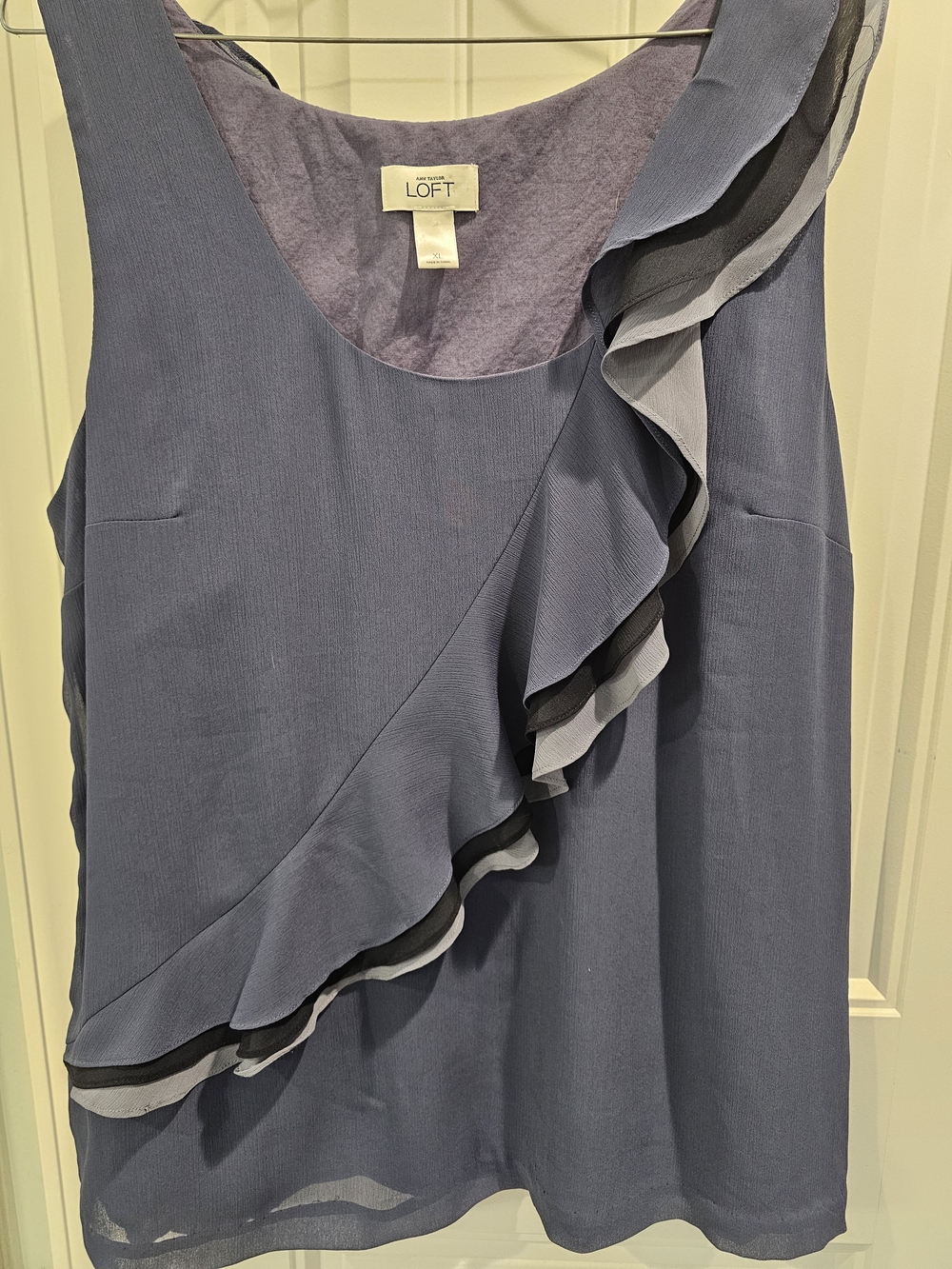 LOFT Dusty Blue Asymmetrical Ruffle Sleeveless Dress